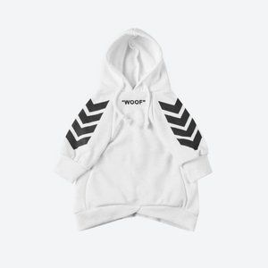 (L) WOOF dog hoodie White with black cross bones NWT